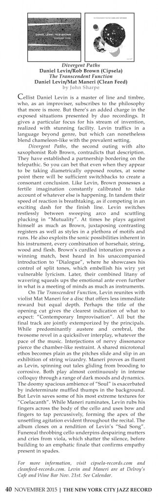 Daniel Levin + Rob Brown at New York City Jazz Records